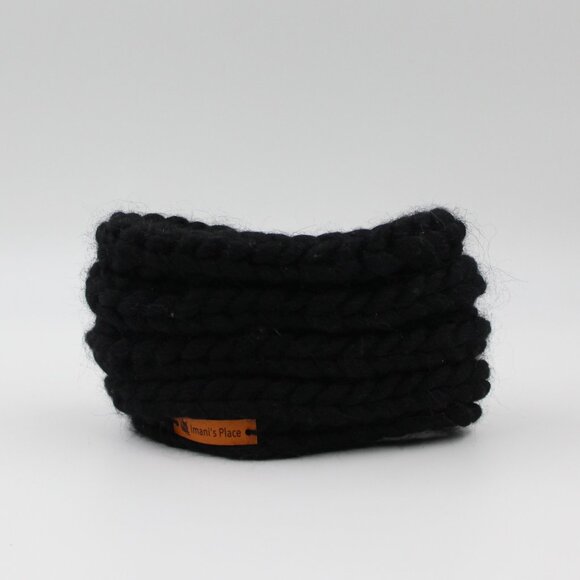Handmade Hand Knit Wool Black English Rib Baby Ear Warmer Headband - Picture 2 of 4